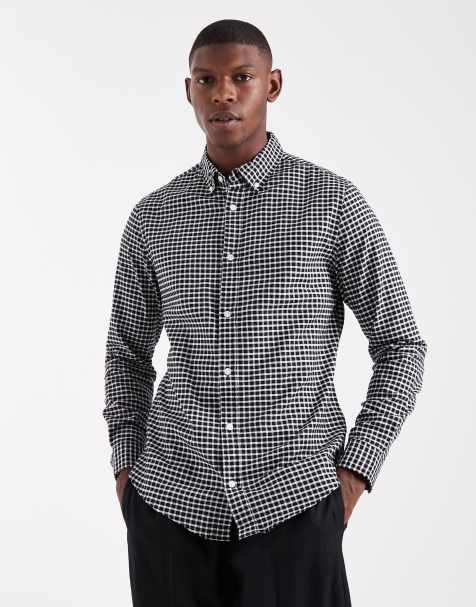 ASOS DESIGN slim fit check shirt in black - view 1