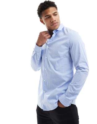 ASOS DESIGN slim fit check work shirt in light blue - ASOS Price Checker