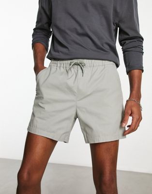Asos Design Slim Chino Shorts In Light Gray In Green