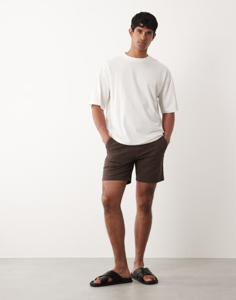 ASOS DESIGN slim fit chino shorts in mid length in brown - view 1