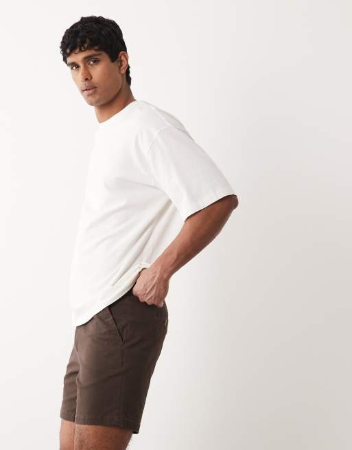ASOS DESIGN slim fit chino shorts in mid length in brown, 3 of 5