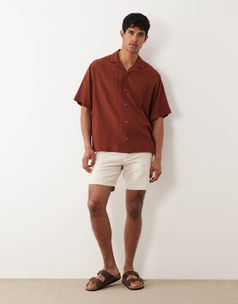 ASOS DESIGN slim fit chino shorts in mid length in stone - view 1