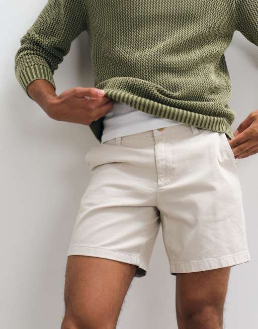 ASOS DESIGN slim fit chino shorts in mid length in stone, 2 of 5