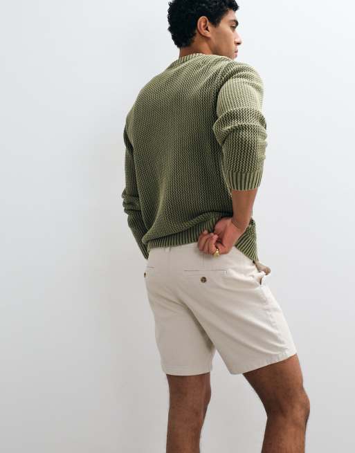 ASOS DESIGN slim fit chino shorts in mid length in stone, 5 of 5