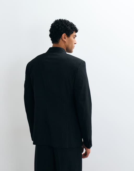 ASOS DESIGN slim-fit colbert in zwart met metallic krijtstreep, 4 van 5