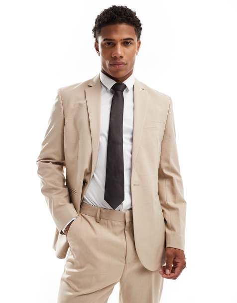 ASOS DESIGN - Slim-fit colbert met Prince of Wales-ruit in dezelfde tint naturel - view 1