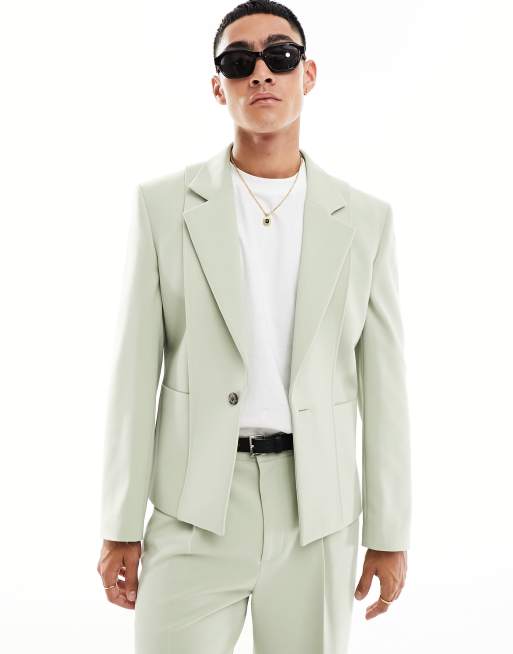 ASOS DESIGN - Slim-fit colbert met vlakken in saliegroen