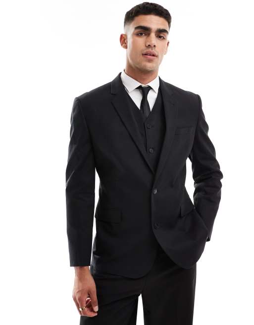 ASOS DESIGN - Slim-fit colbert van linnenmix in zwart