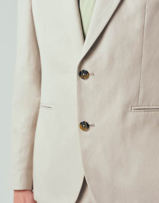 ASOS DESIGN - Slim-fit colbert van linnenrijke keperstof in stone, 3 van 12