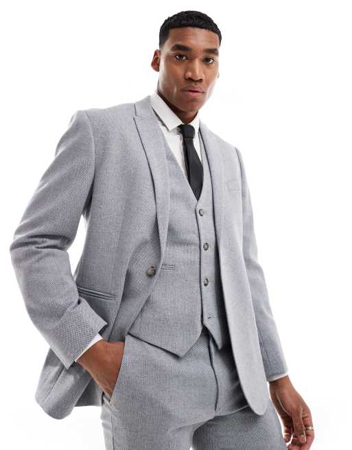 ASOS DESIGN - Slim-fit colbert van wolmix met geweven steek in grijs, 2 van 5