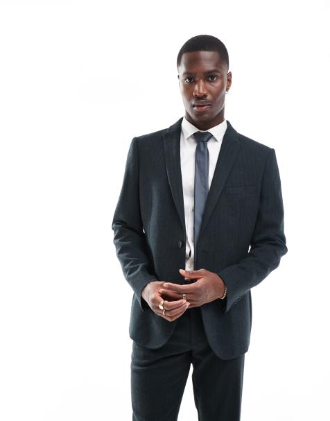 ASOS DESIGN - Slim-fit colbert van wolmix met visgraatmotief in donkergroen - view 1