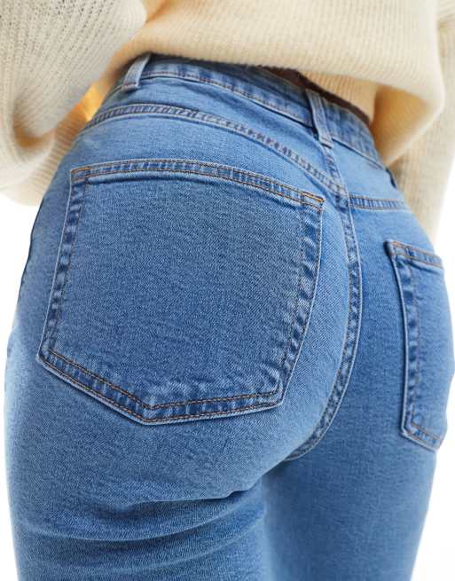 ASOS DESIGN slim fit comfort mom jeans in clean mid blue, 2 of 5