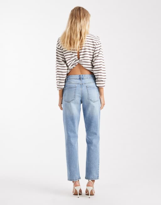 ASOS DESIGN slim fit comfort mom jeans in mid blue