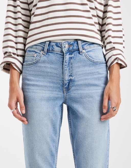 ASOS DESIGN slim fit comfort mom jeans in mid blue