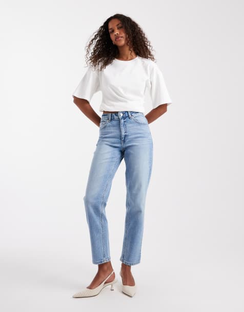 ASOS DESIGN - Slim-fit comfortabele mom jeans in middenblauw - view 1