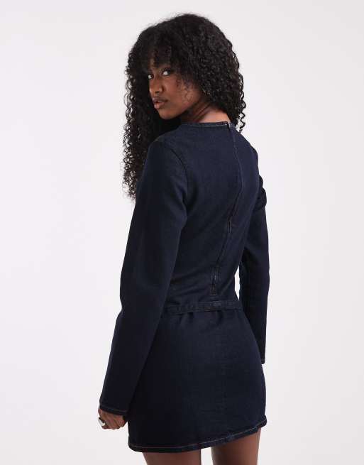 ASOS DESIGN slim fit denim mini dress with skinny belt in indigo