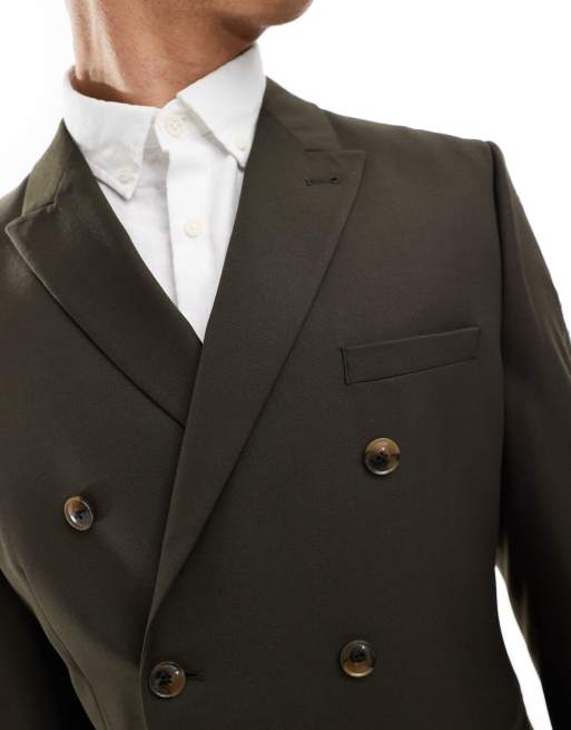 ASOS DESIGN slim fit double breasted clean wool blend suit jacket in olive ASOS