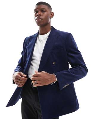 ASOS DESIGN slim fit double breasted corduroy blazer in navy