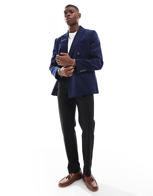 ASOS DESIGN slim fit double breasted corduroy blazer in navy ASOS DESIGN slim fit double breasted corduroy blazer in navy