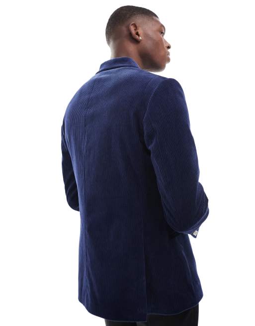 ASOS DESIGN slim fit double breasted corduroy blazer in navy