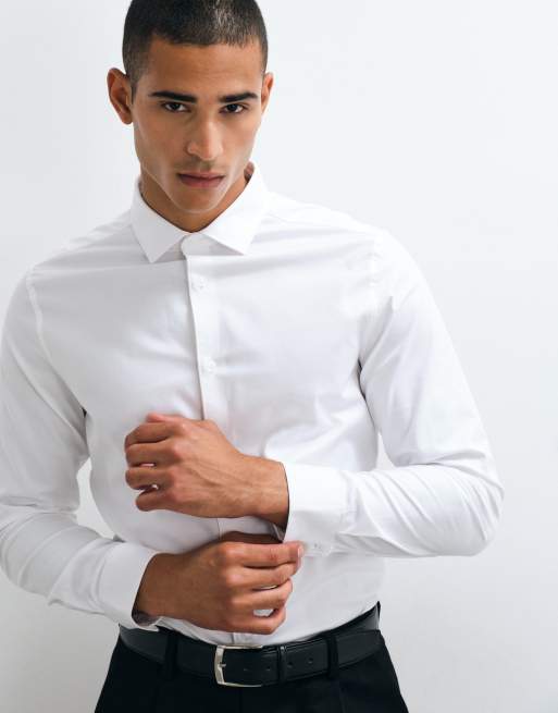 ASOS DESIGN slim fit easy iron smart twill shirt in white, 3 of 5