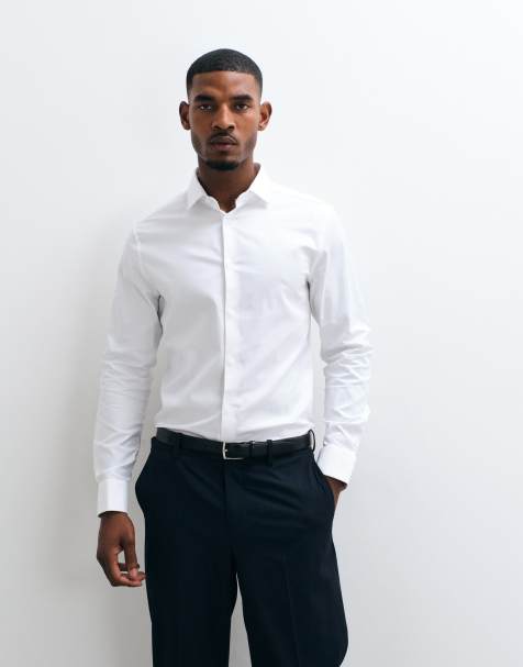 ASOS DESIGN slim fit easy iron smart twill shirt with double cuff in white - view 1