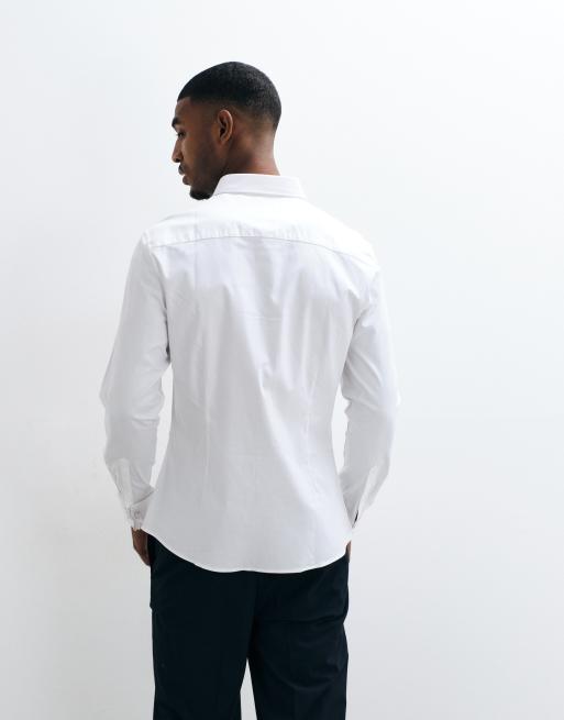 ASOS DESIGN slim fit easy iron smart twill shirt with double cuff in white, 3 of 5