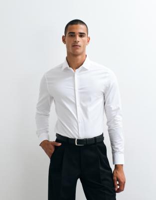 Asos Design Slim Fit Easy Iron Twill Dress Shirt In White