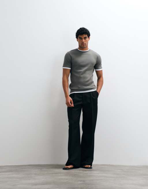 ASOS DESIGN - Slim-fit geribbeld T-shirt met dubbele laag in grijs, 4 van 5