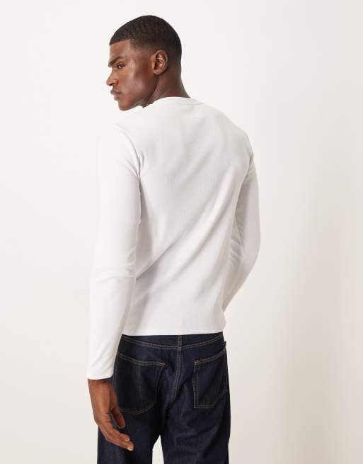 ASOS DESIGN - Slim fit geribbeld T-shirt met lange mouwen in wit , 3 van 5