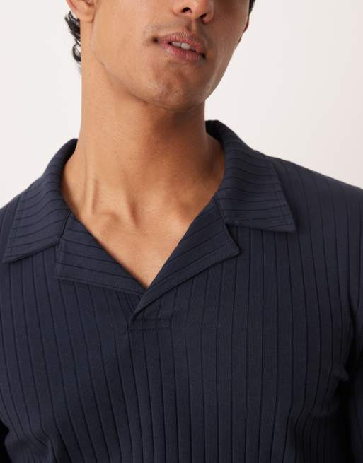 ASOS DESIGN - Slim-fit geribbelde polo in marineblauw , 5 van 5