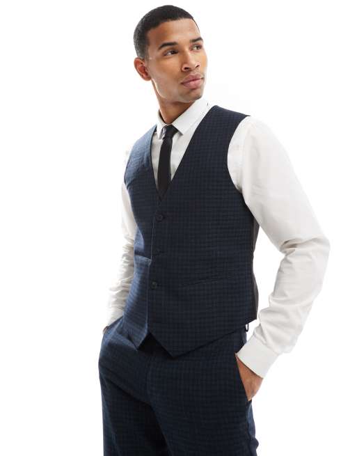 ASOS DESIGN - Slim-fit geruit colbert in marineblauw
