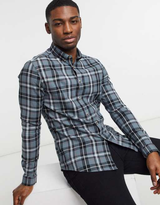 ASOS DESIGN - Slim-fit geruit overhemd in blauwgroen