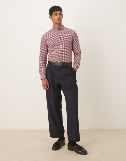 ASOS DESIGN - Slim fit geruit overhemd in bordeauxrood, 4 van 5