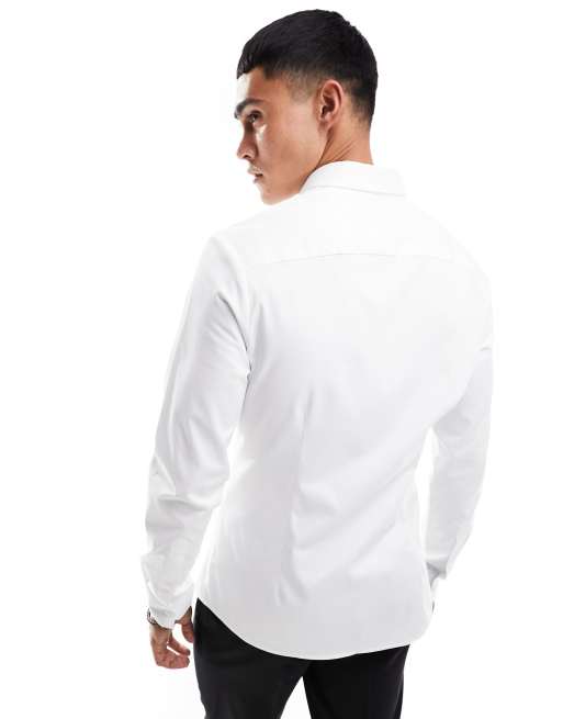 ASOS DESIGN - Slim-fit gesatineerd overhemd met biezen in wit, 4 van 4
