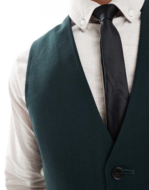 ASOS DESIGN - Slim-fit gilet in donkergroen, 2 van 5