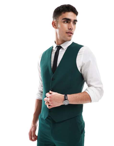 ASOS DESIGN - Slim-fit gilet in donkergroen - view 1