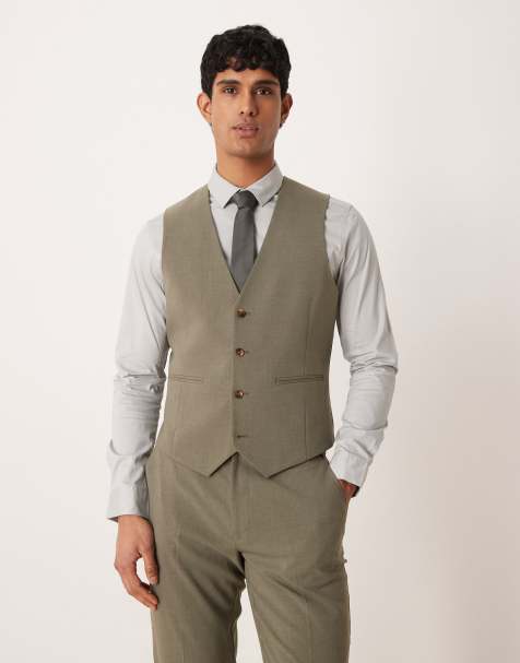 ASOS DESIGN - Slim fit gilet in khaki - view 1