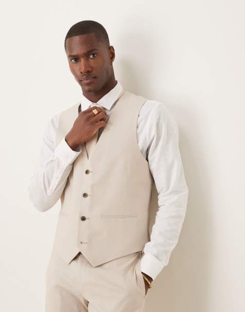 ASOS DESIGN - Slim fit gilet van linnen in stone - view 1