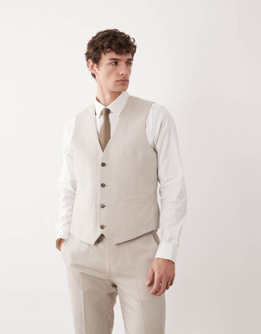 ASOS DESIGN - Slim-fit pak van linnenmix keperstof in stone, 4 van 4