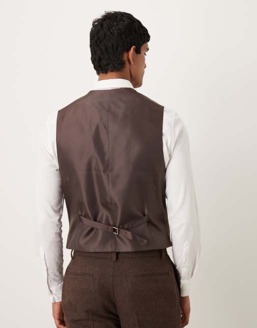 ASOS DESIGN - Slim-fit gilet van wol met visgraatmotief in bruin, 3 van 5