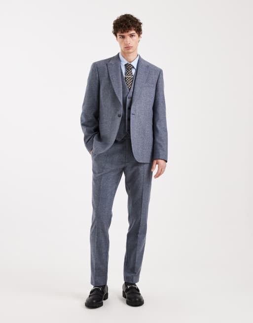ASOS DESIGN - Slim-fit gilet van wolmix met visgraatmotief in grijs, 2 van 5