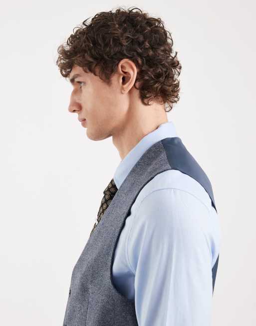 ASOS DESIGN - Slim-fit gilet van wolmix met visgraatmotief in grijs, 4 van 5