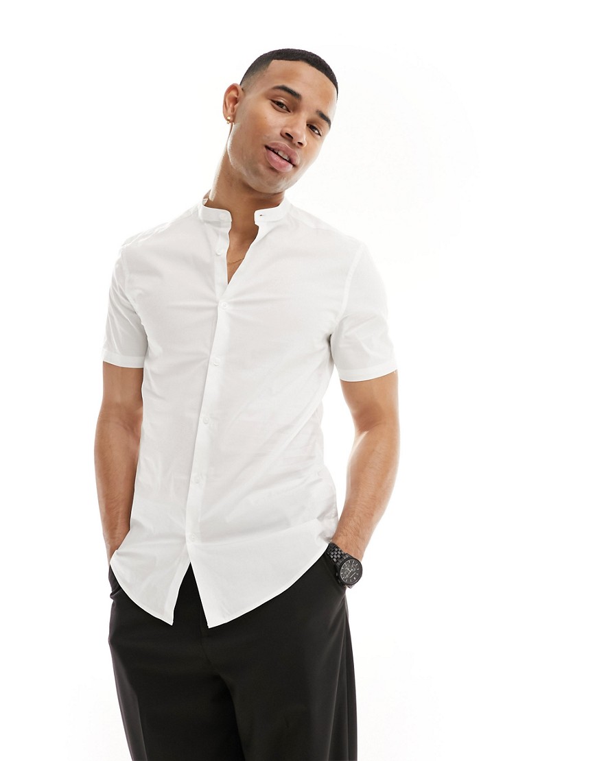 ASOS DESIGN slim fit grandad collar shirt in white