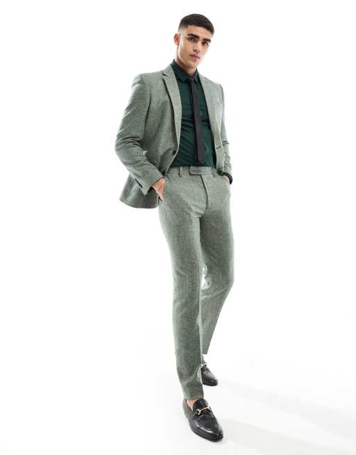 ASOS DESIGN - Slim Fit-habitbukser i flaskegrøn tweed- og uldblanding