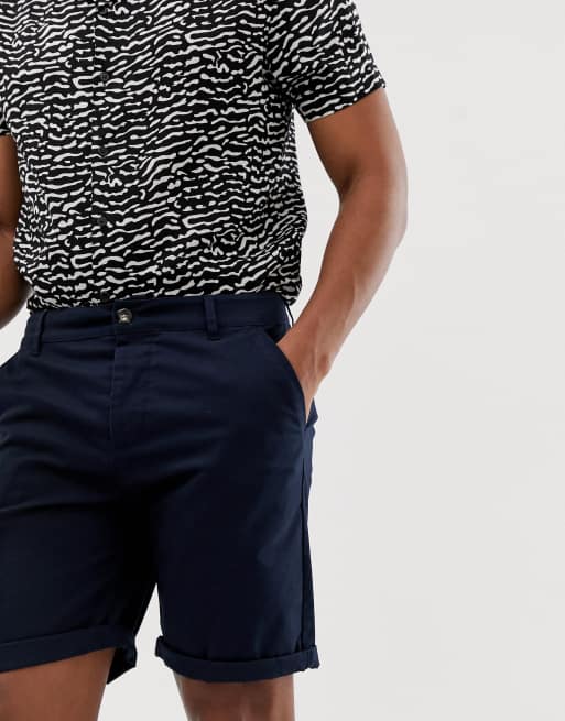 ASOS DESIGN - Slim-fit halflange chinoshort in marineblauw, 3 van 4