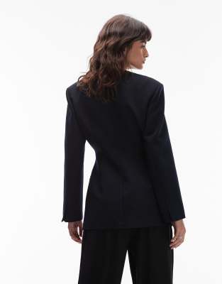 Asos Design Slim Fit High Neck Blazer In Blue