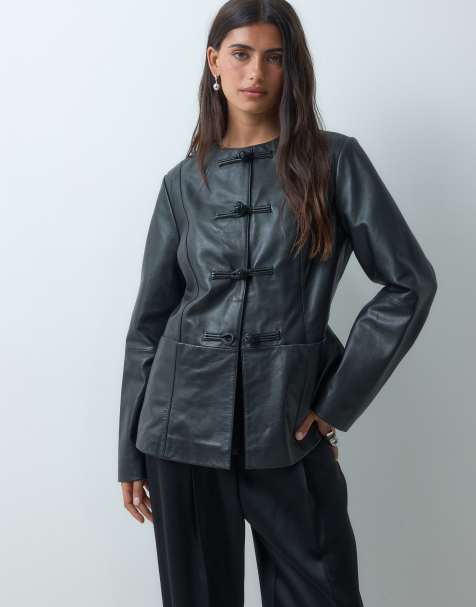 ASOS DESIGN slim-fit jack van echt leer in zwart - view 1