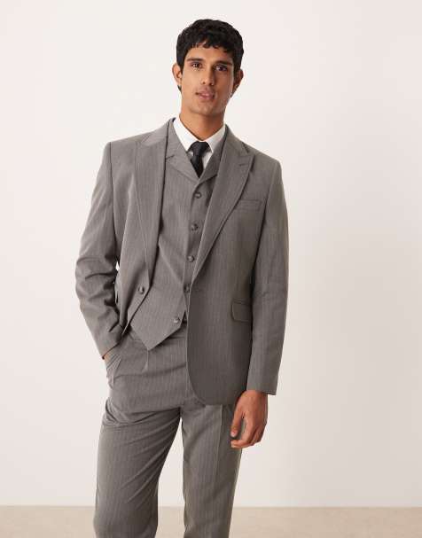 ASOS DESIGN slim fit jacket in charcoal pinstripes - view 1