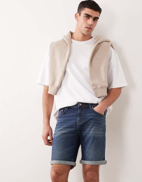 ASOS DESIGN – Slim-Fit-Jeansshorts aus elastischen Denim in dunkelblauer Waschung mit regulärer Länge - view 1